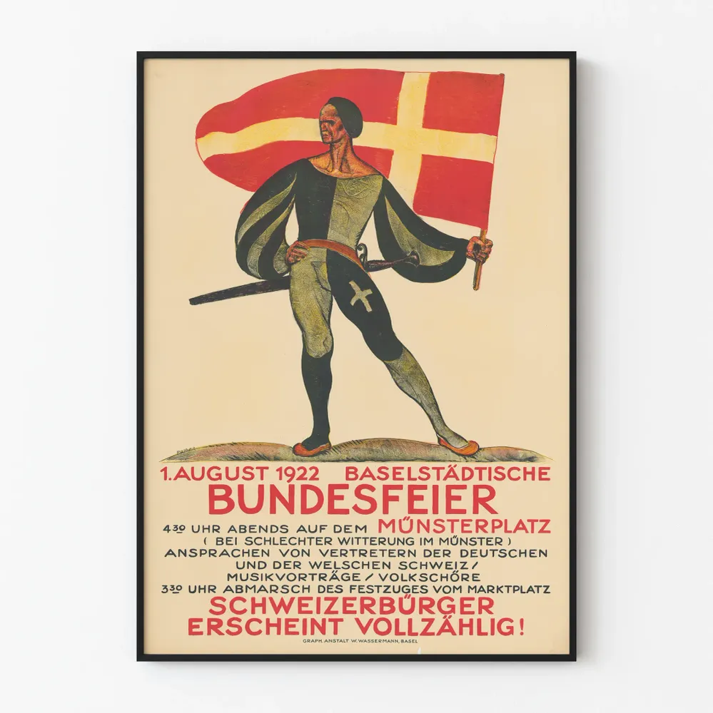 Affiche vintage Bundesfeier 1922 Fête nationale suisse décoration murale
