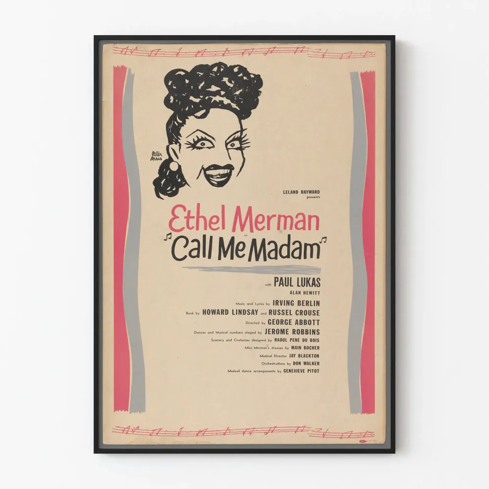 Affiche vintage Call Me Madam avec portrait stylisé d'Ethel Merman