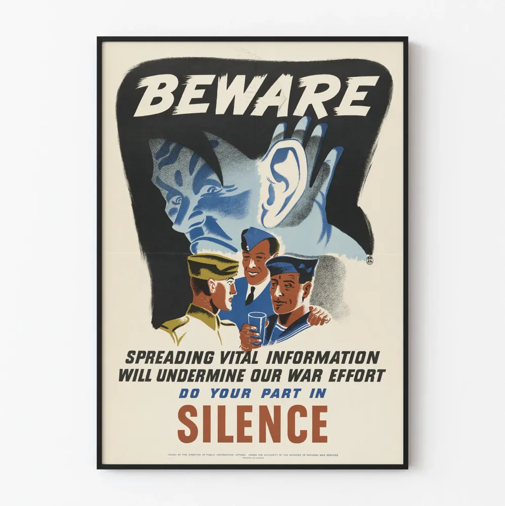 Affiche vintage campagne de silence en temps de guerre