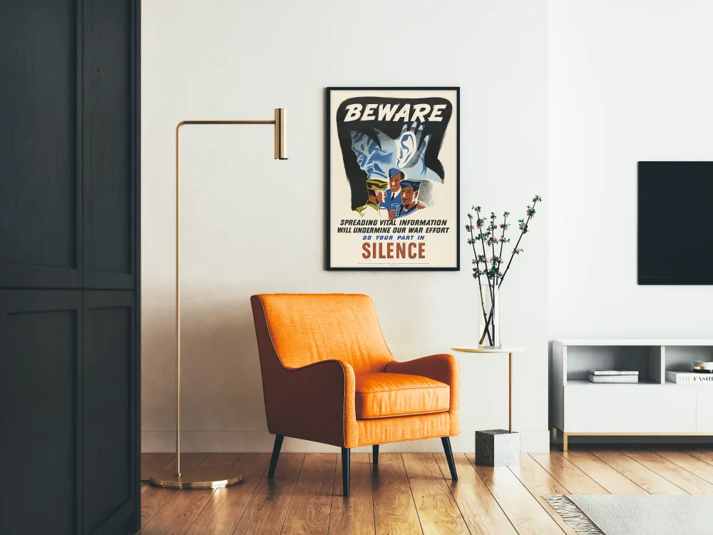Affiche vintage campagne de silence en temps de guerre
