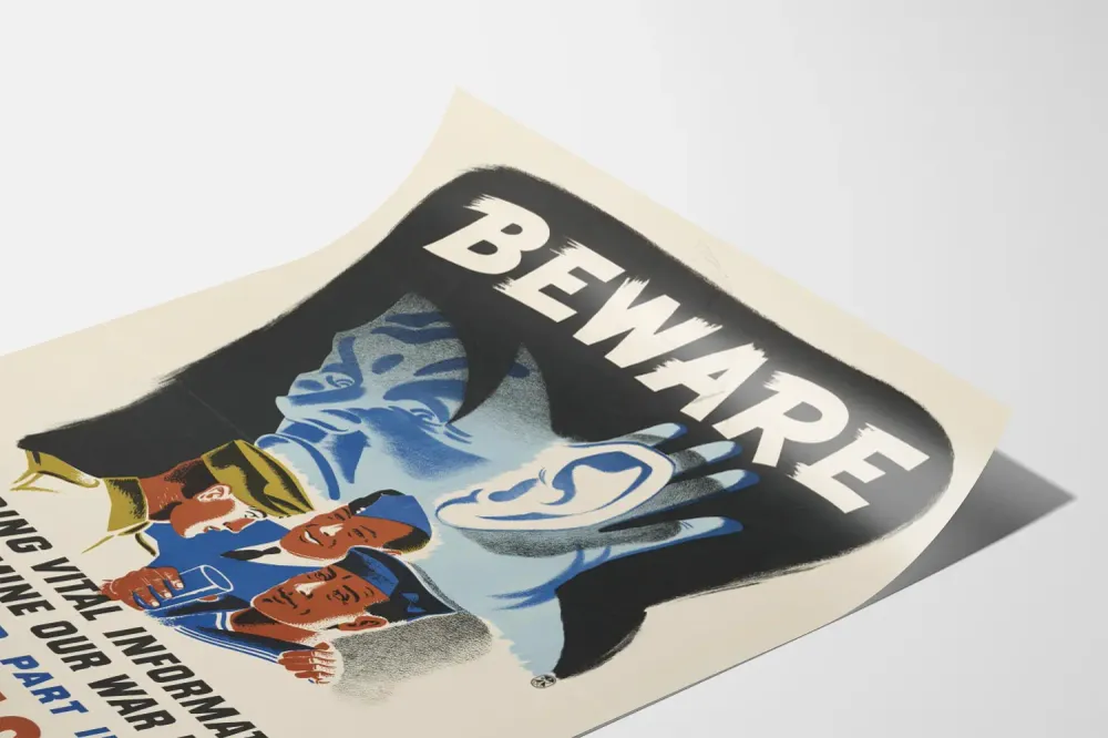 Affiche vintage campagne de silence en temps de guerre