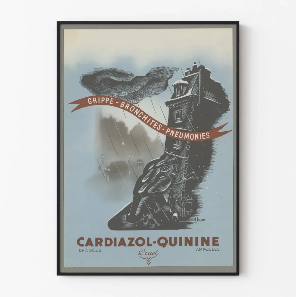 Affiche Vintage Cardiazol-Quinine pour Grippe et Bronchites