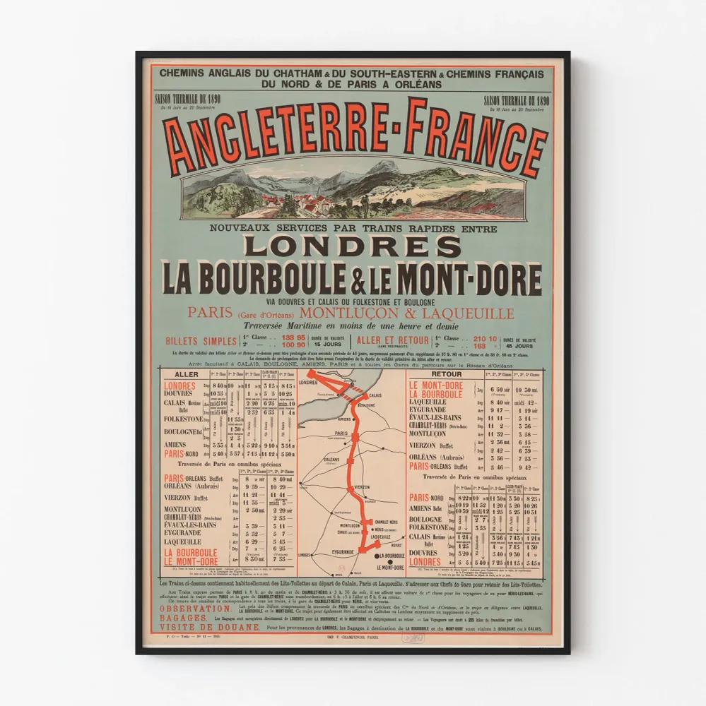 Affiche Vintage Chemins de Fer Angleterre-France Saison 1890