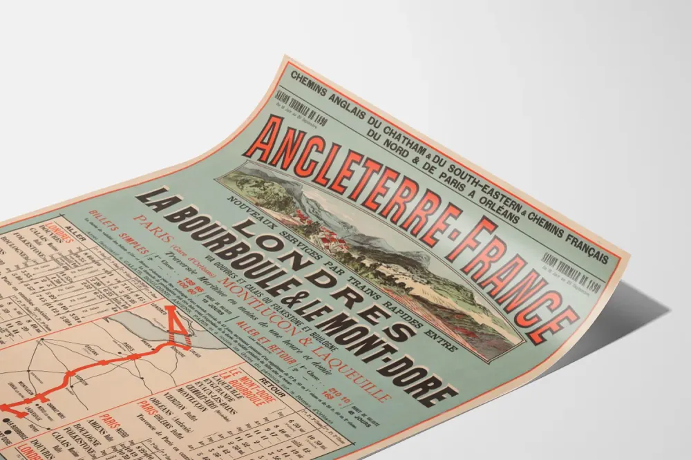 Affiche Vintage Chemins de Fer Angleterre-France Saison 1890