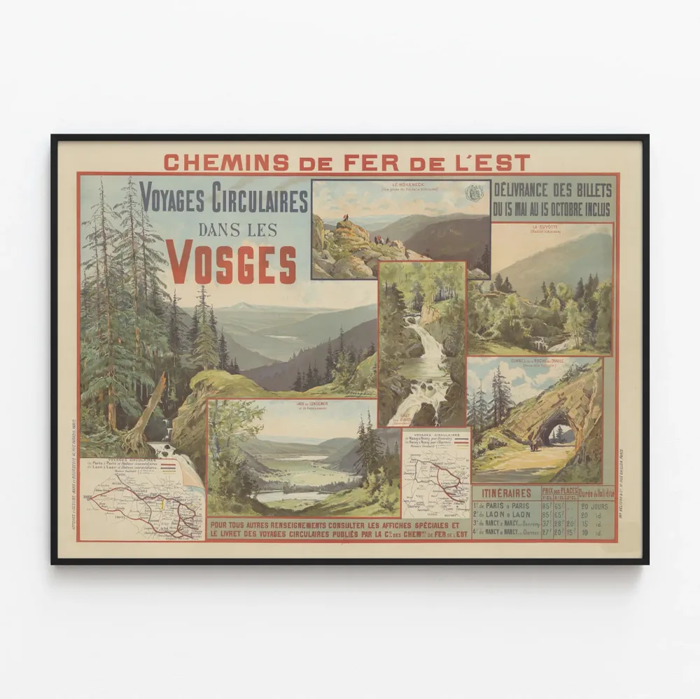 Affiche Vintage Chemins de Fer de l'Est - Voyages Circulaires dans les Vosges