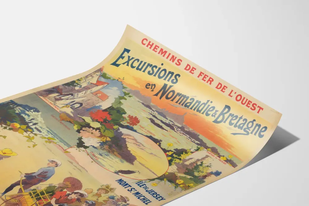 Affiche Vintage Chemins de Fer de l'Ouest - Excursions en Normandie & Bretagne