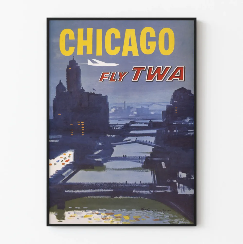 Affiche Vintage Chicago Fly TWA - Poster Décoration Murale Voyage