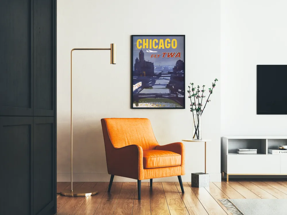Affiche Vintage Chicago Fly TWA - Poster Décoration Murale Voyage