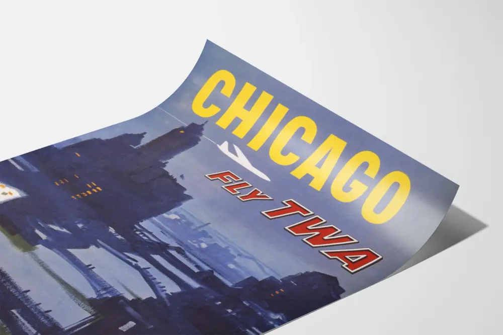 Affiche Vintage Chicago Fly TWA - Poster Décoration Murale Voyage