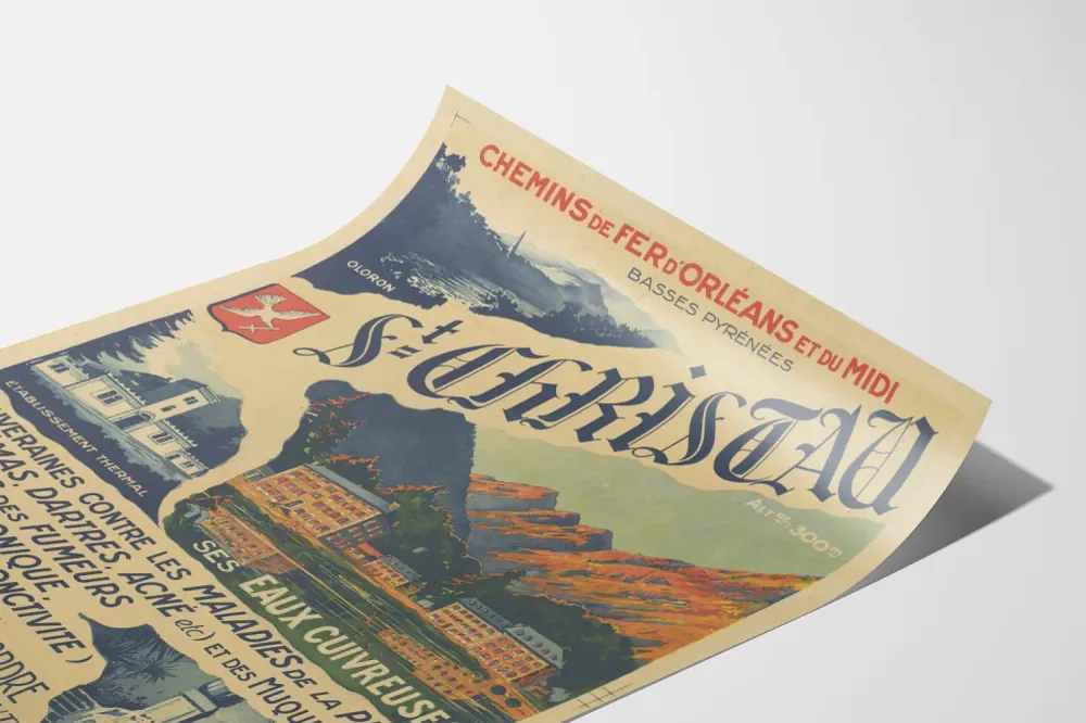 Affiche vintage St Christau Basses Pyrénées - Décoration murale ferroviaire
