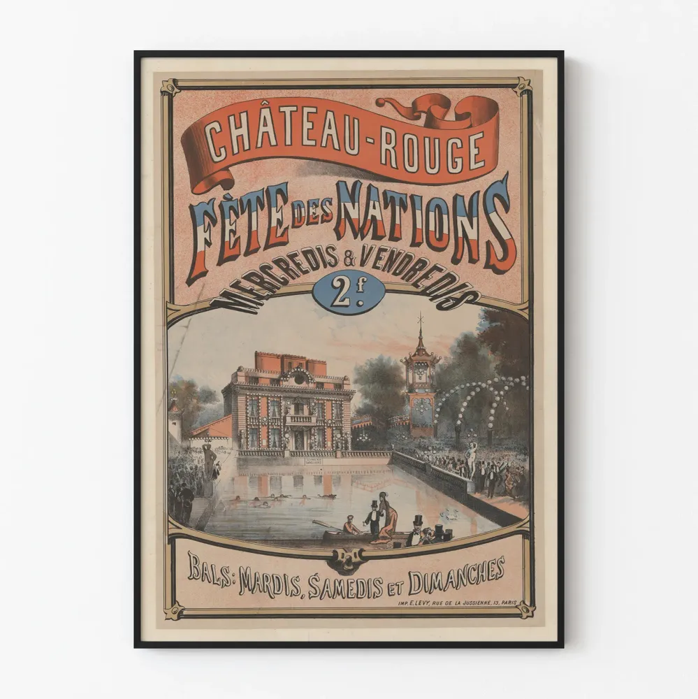 Affiche vintage Château Rouge Fête des Nations - Décoration murale festive