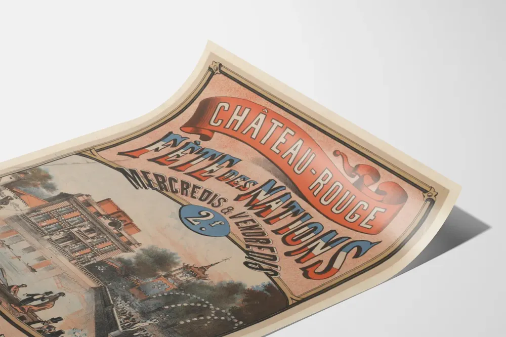 Affiche vintage Château Rouge Fête des Nations - Décoration murale festive