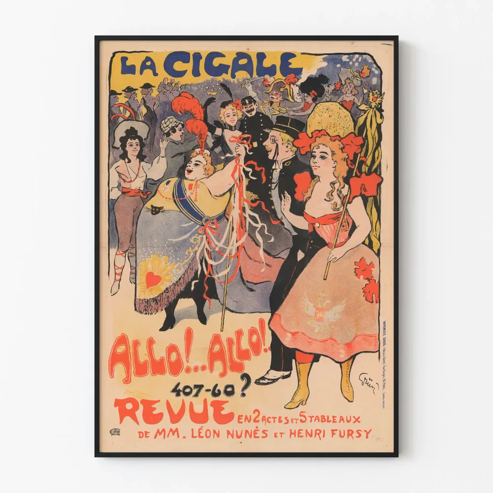 Affiche vintage La Cigale Allo!..Allo! Revue théâtrale