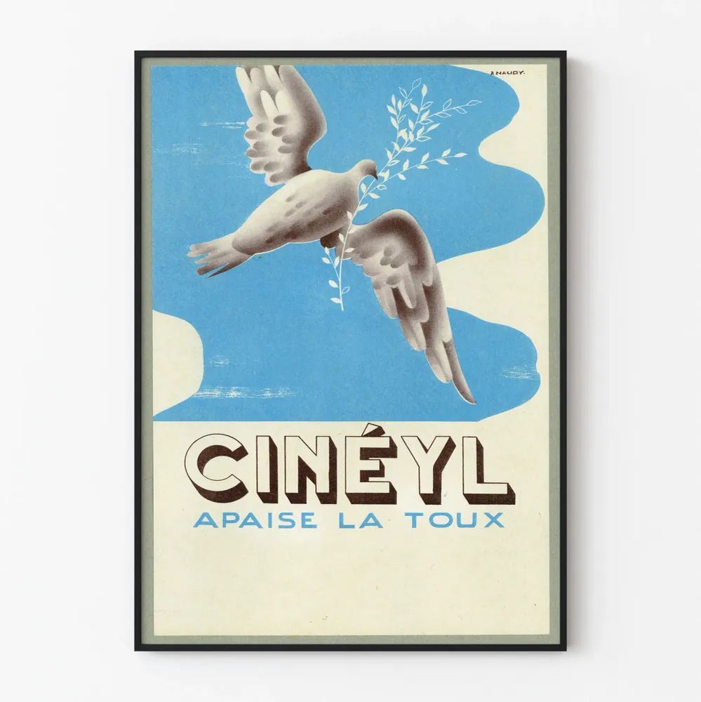 Affiche vintage Cinéyl apaisant la toux avec colombe