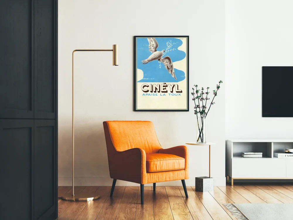 Affiche vintage Cinéyl apaisant la toux avec colombe