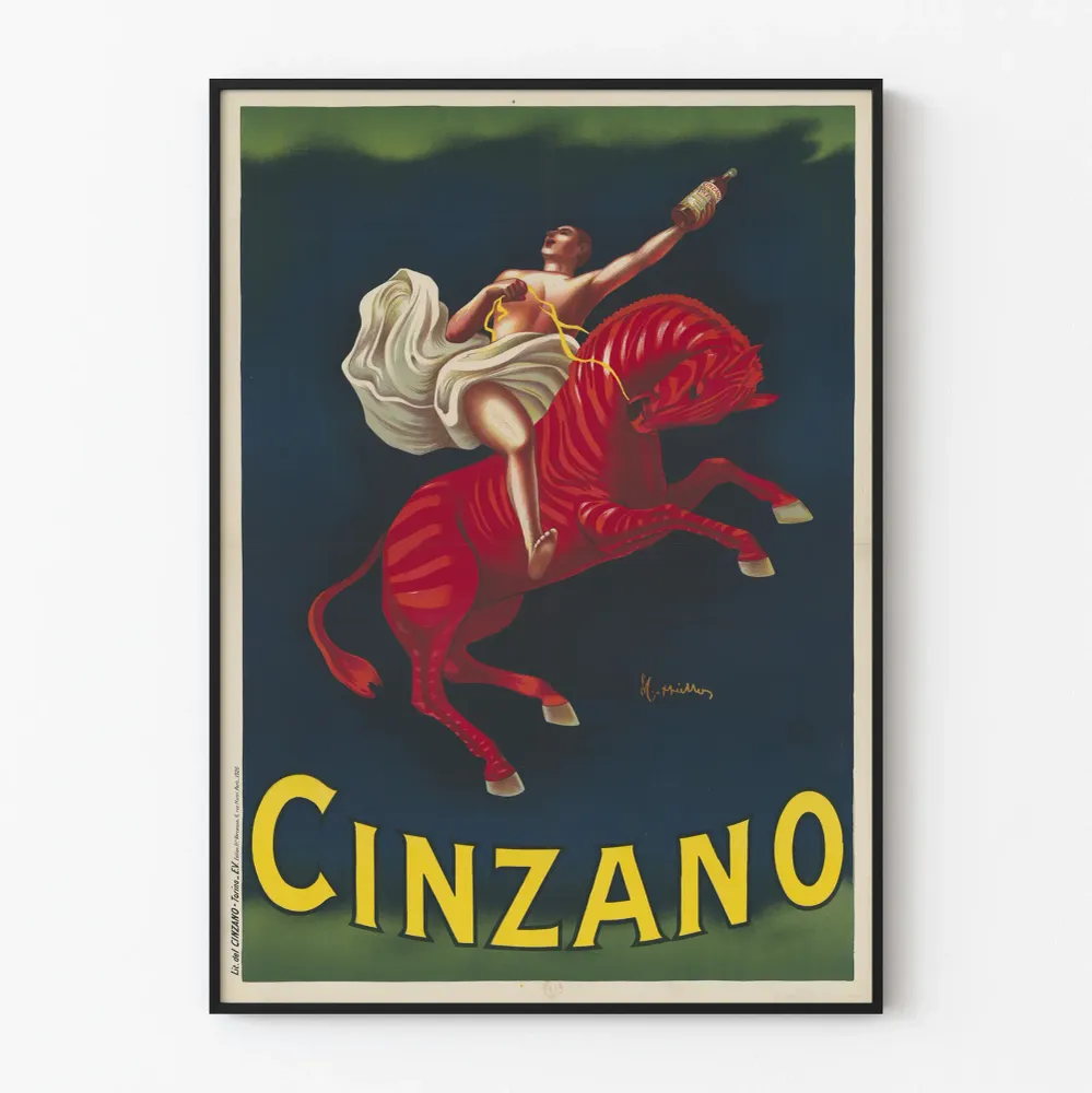 Affiche vintage Cinzano homme à cheval rouge