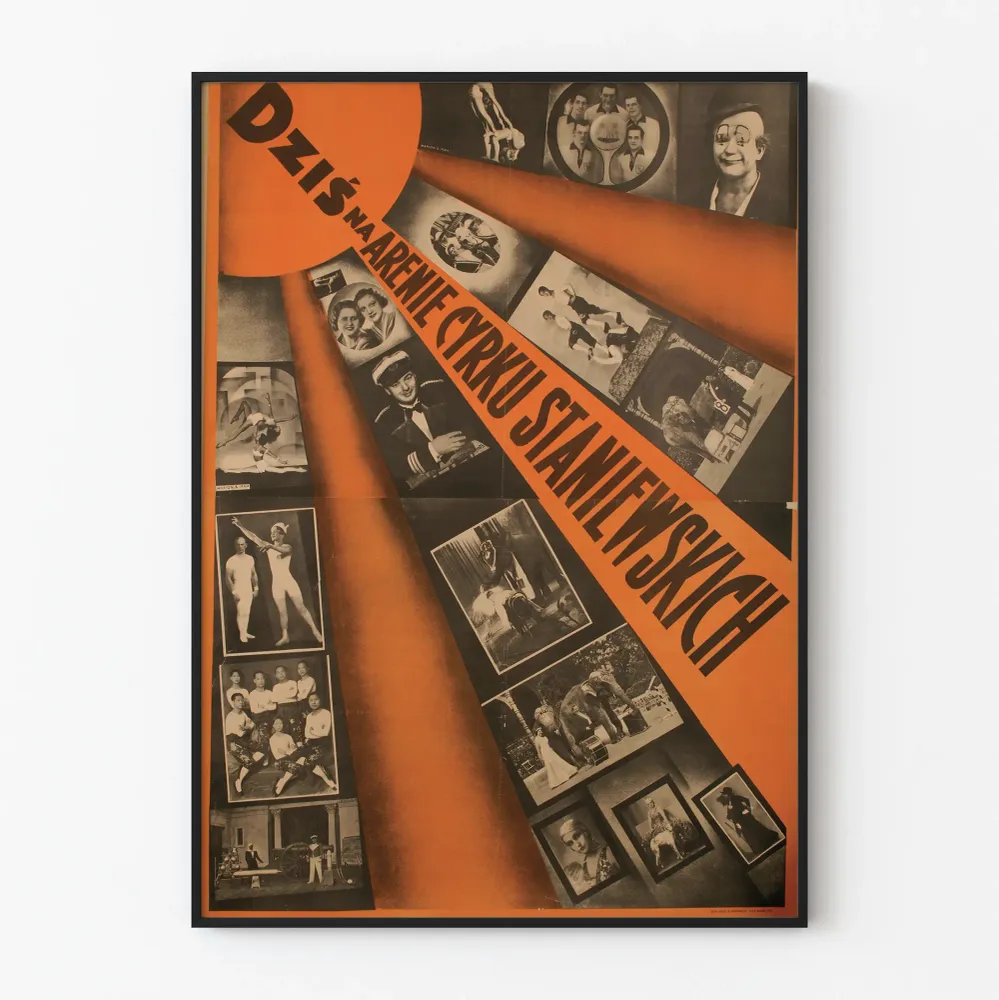 Affiche vintage du cirque Staniewski en orange et noir