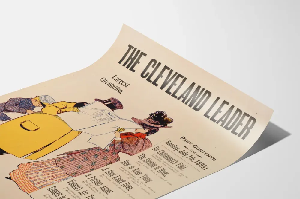 Affiche vintage Cleveland Leader – Décoration murale rétro journaux du 19e siècle