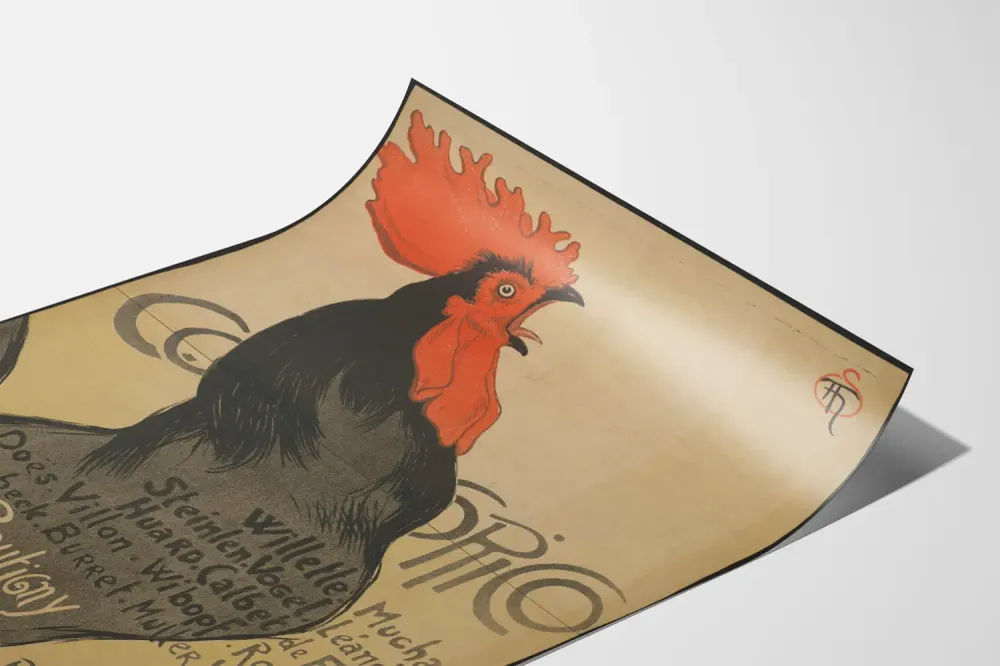 Affiche Vintage Cocorico avec Coq Chantant pour Décoration Murale