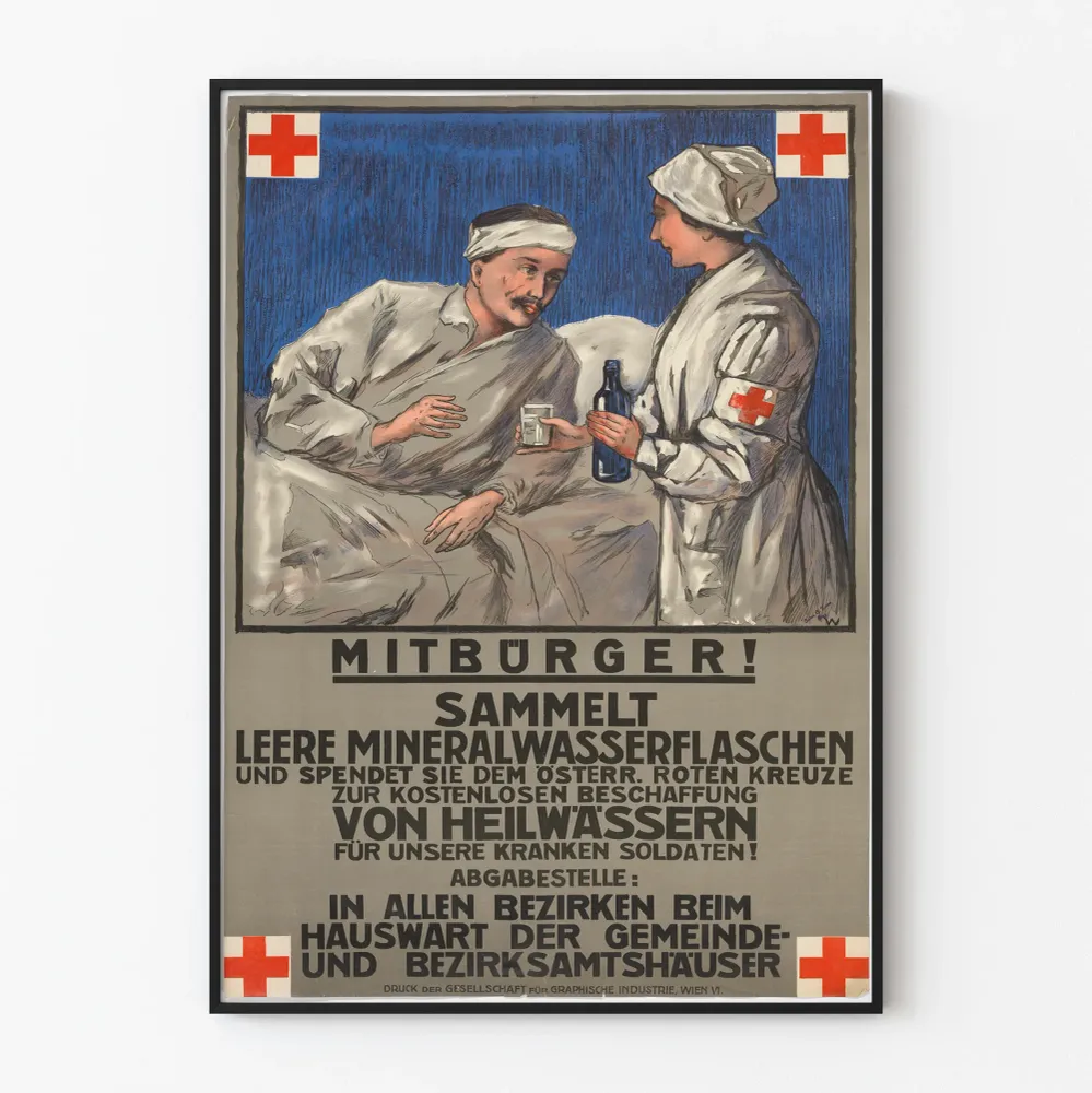 Affiche vintage collecte bouteilles pour soldats malades