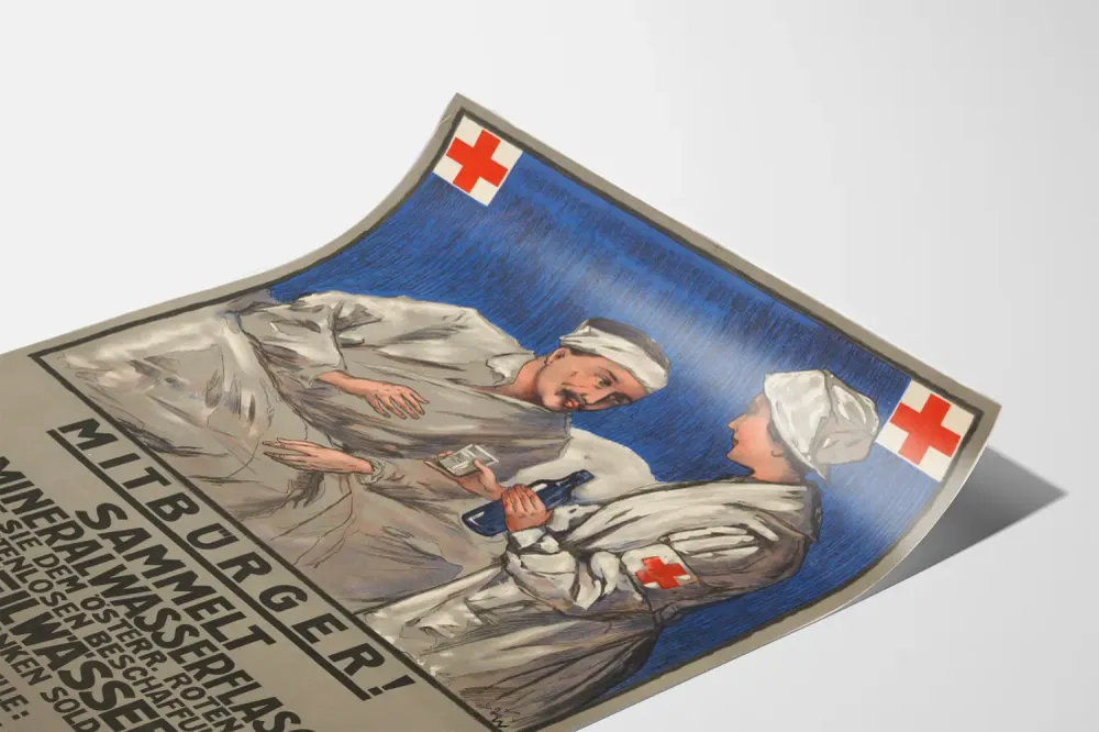 Affiche vintage collecte bouteilles pour soldats malades
