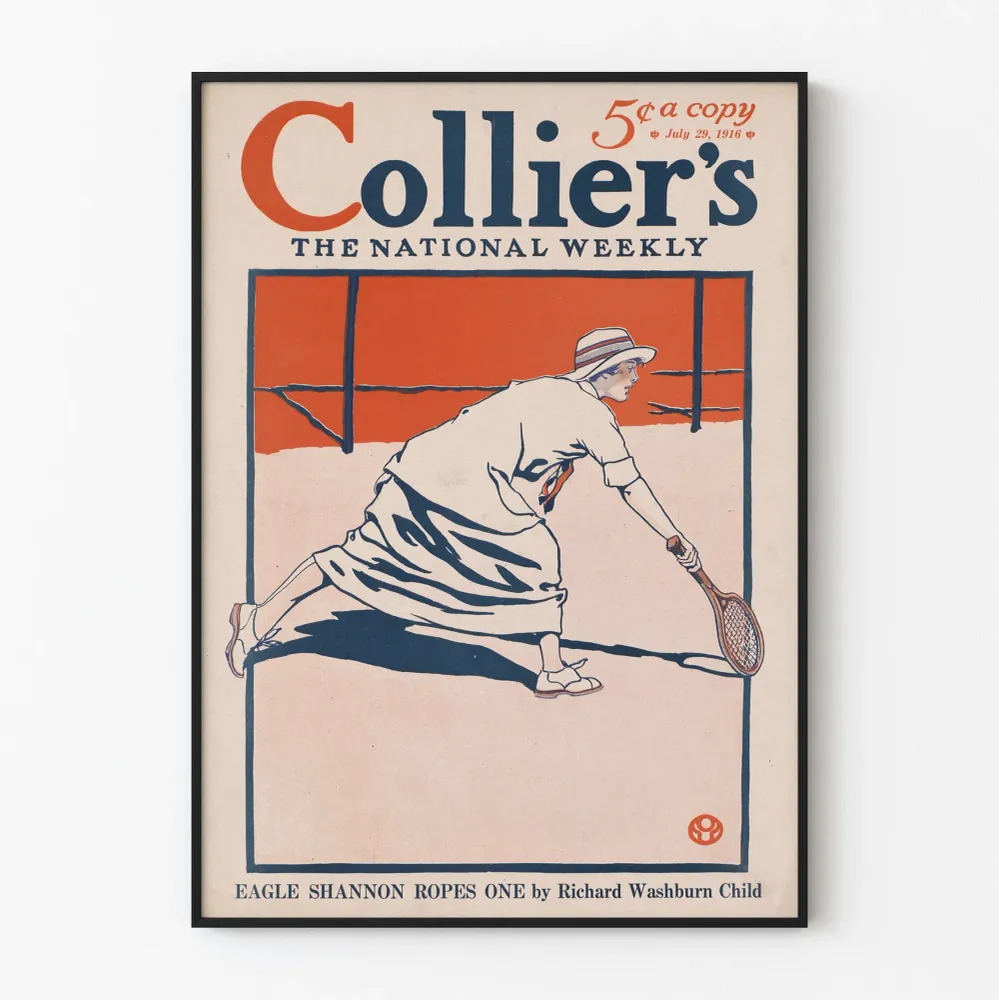 Affiche vintage Collier's National Weekly - Tennis féminin 1916
