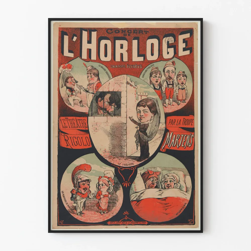 Affiche vintage Concert de l’Horloge Champs Élysées par la Troupe Martens