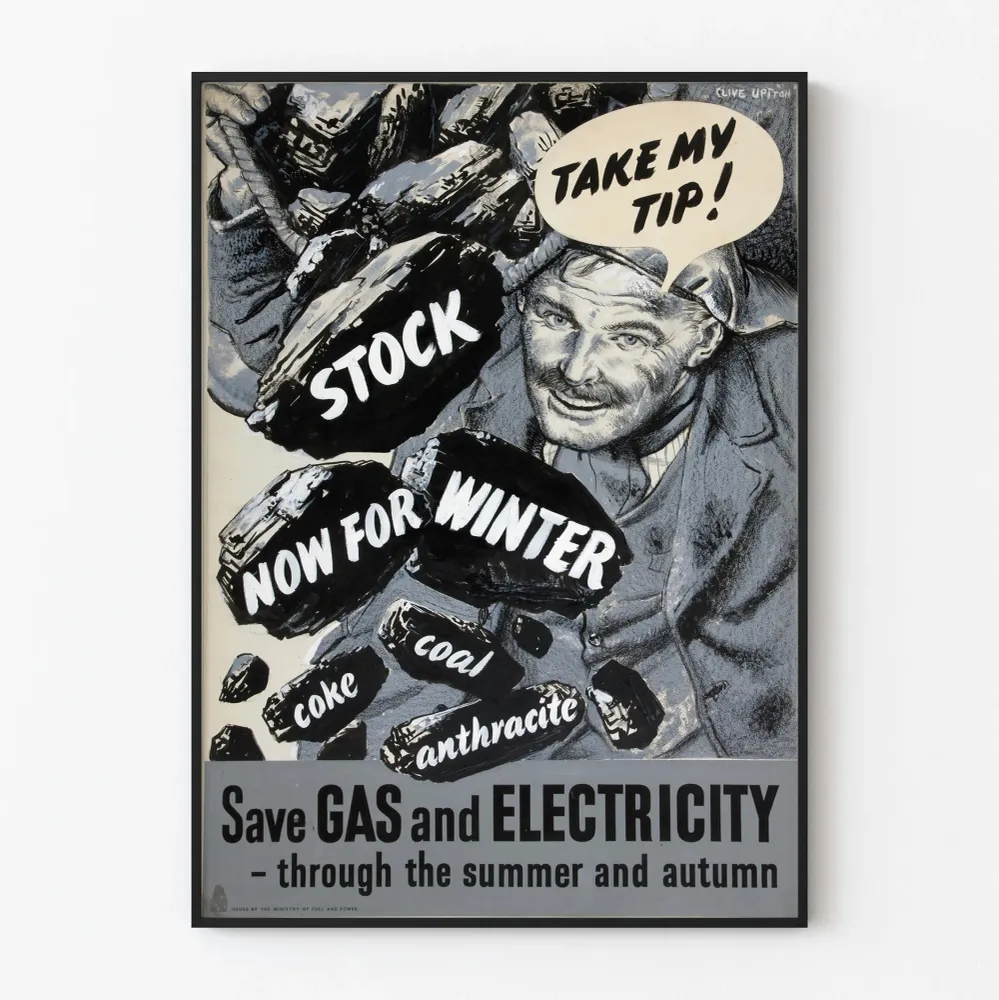 Affiche vintage conseil énergie hiver charbon et anthracite