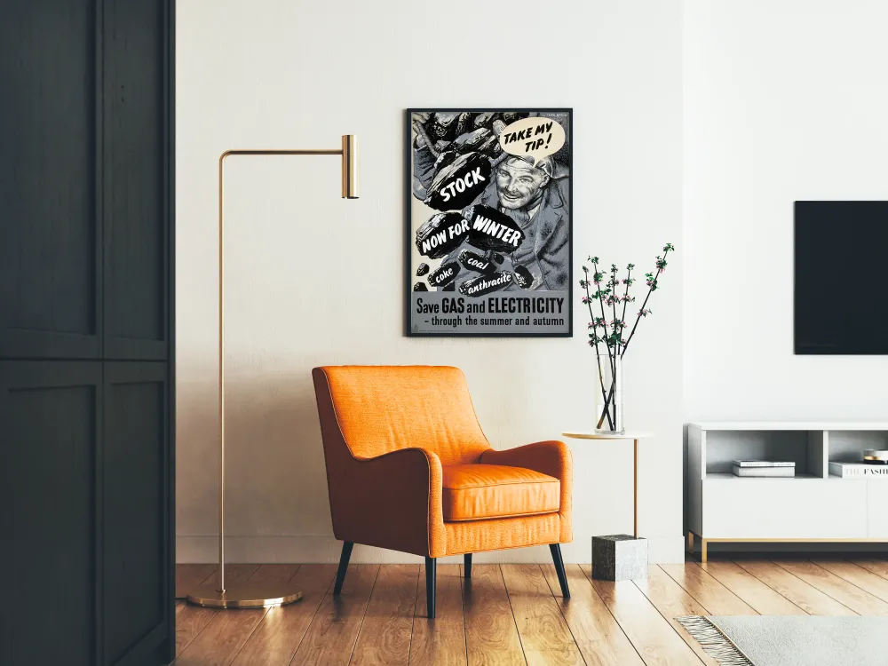 Affiche vintage conseil énergie hiver charbon et anthracite