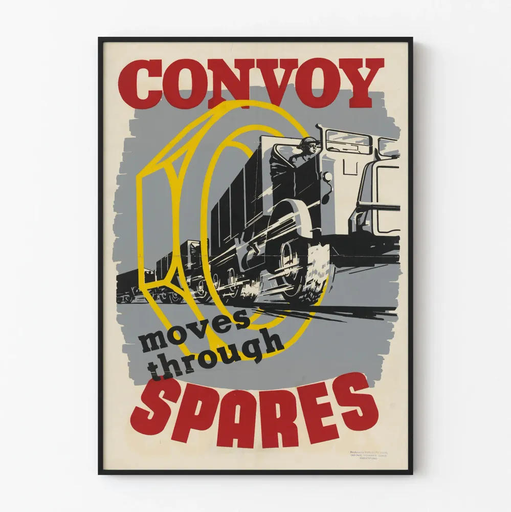 Affiche Vintage Convoy Moves Through Spares Camion Militaire