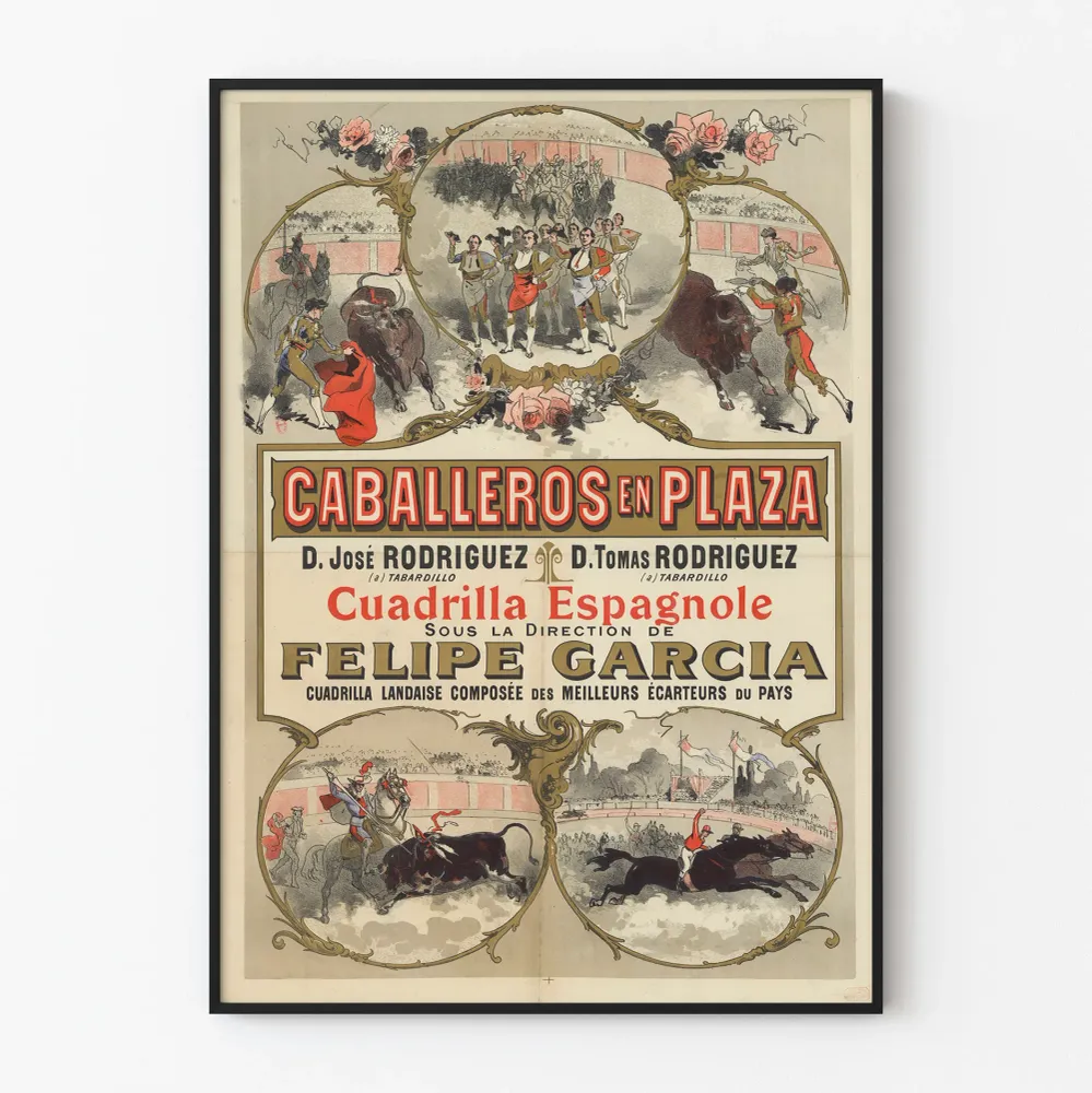 Affiche vintage corrida espagnole Caballeros en Plaza