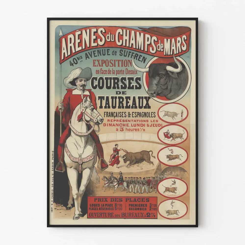 Affiche vintage courses de taureaux Arènes du Champs de Mars