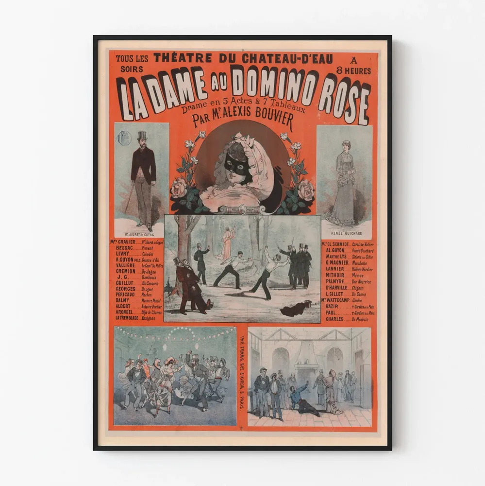 Affiche vintage La Dame au Domino Rose - Théâtre du Château-d'Eau