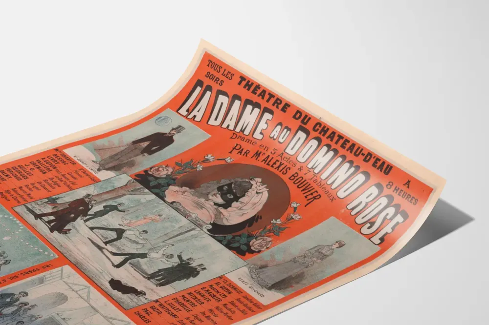 Affiche vintage La Dame au Domino Rose - Théâtre du Château-d'Eau