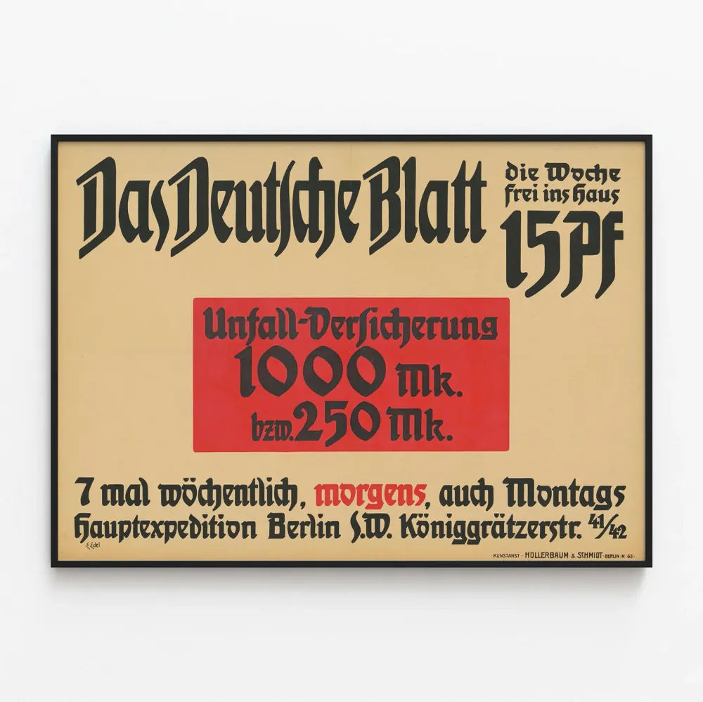 Affiche Vintage Das Deutsche Blatt - Publicité Allemande en Noir et Rouge