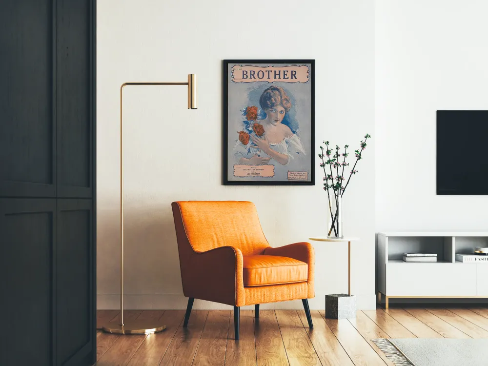Affiche vintage décorative 'Brother' avec portrait féminin et roses rouges