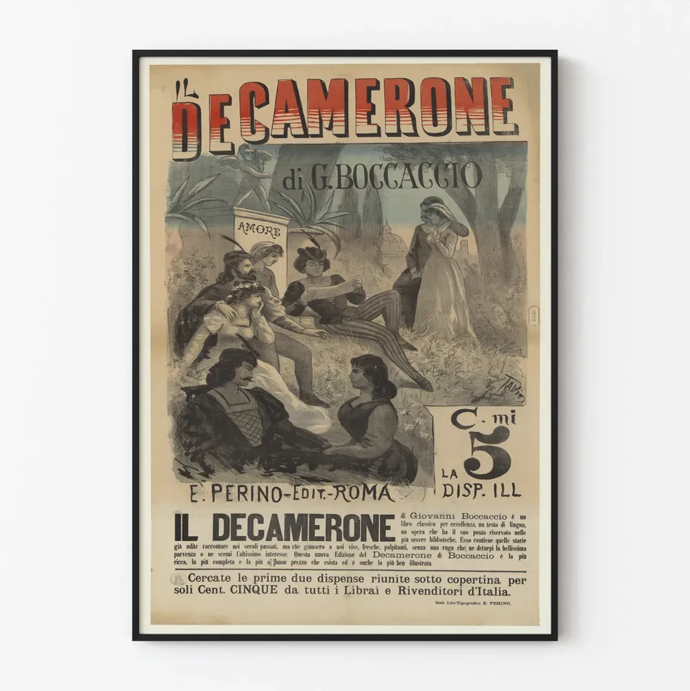 Affiche Vintage Il Decamerone de G. Boccaccio - Décoration Murale Littérature Classique
