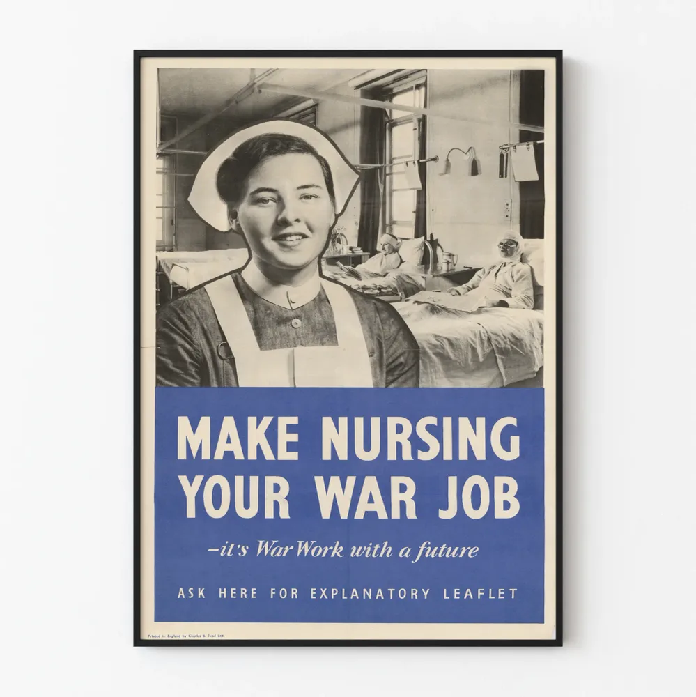 Affiche vintage d’encouragement au métier d’infirmière en temps de guerre