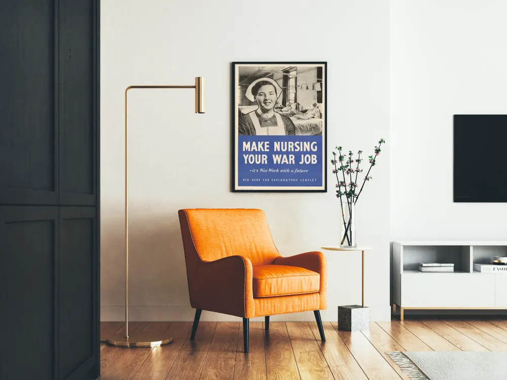 Affiche vintage d’encouragement au métier d’infirmière en temps de guerre