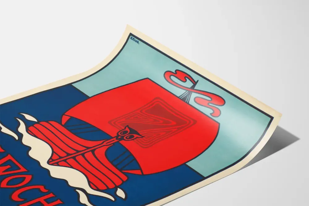 Affiche vintage Die Woche avec bateau rouge sur fond bleu