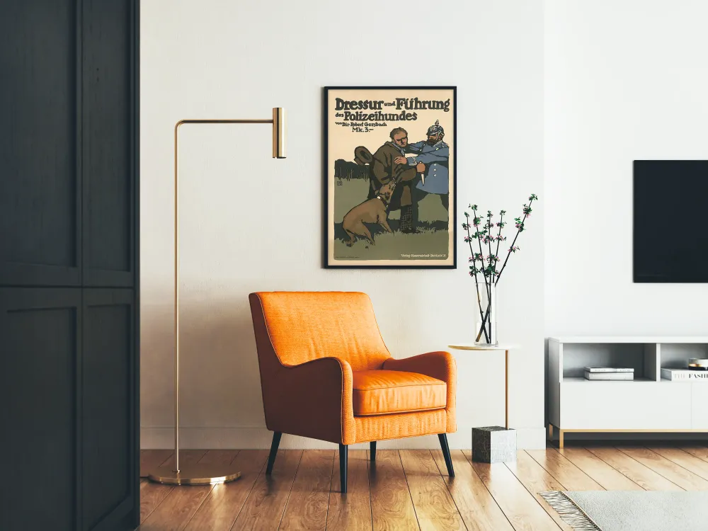 Affiche vintage dressage chien policier