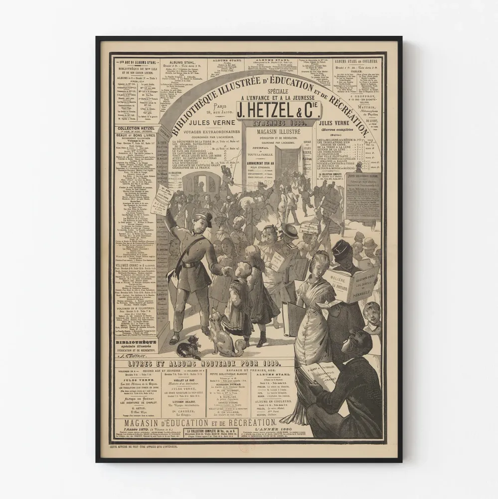 Affiche vintage éducative et récréative 1880 - Bibliothèque illustrée J. Hetzel & Cie