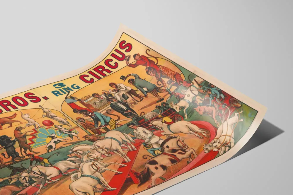 Affiche Vintage Eddy Bros. 3 Ring Circus – Décoration Murale Cirque Animaux et Singes