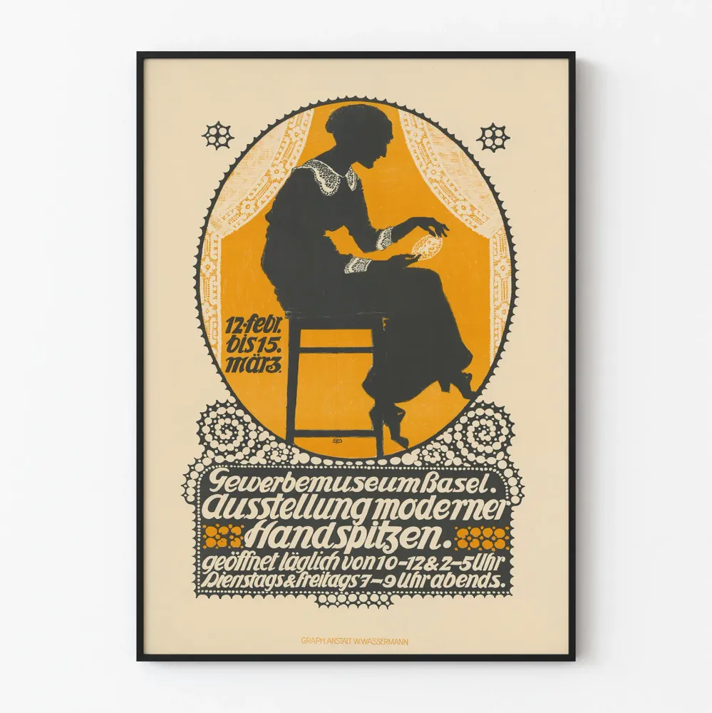 Affiche vintage exposition dentelle à la main Musée Basel