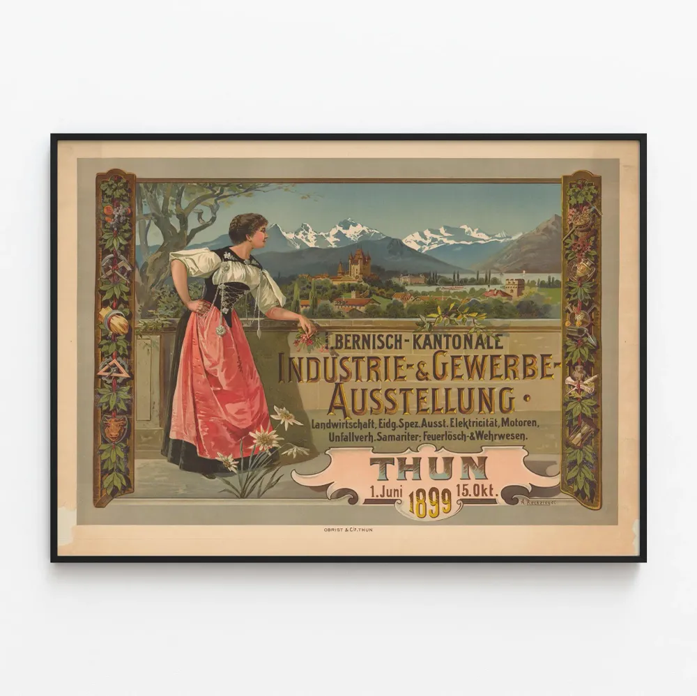 Affiche Vintage Exposition Industrie et Artisanat Bernois à Thun 1899