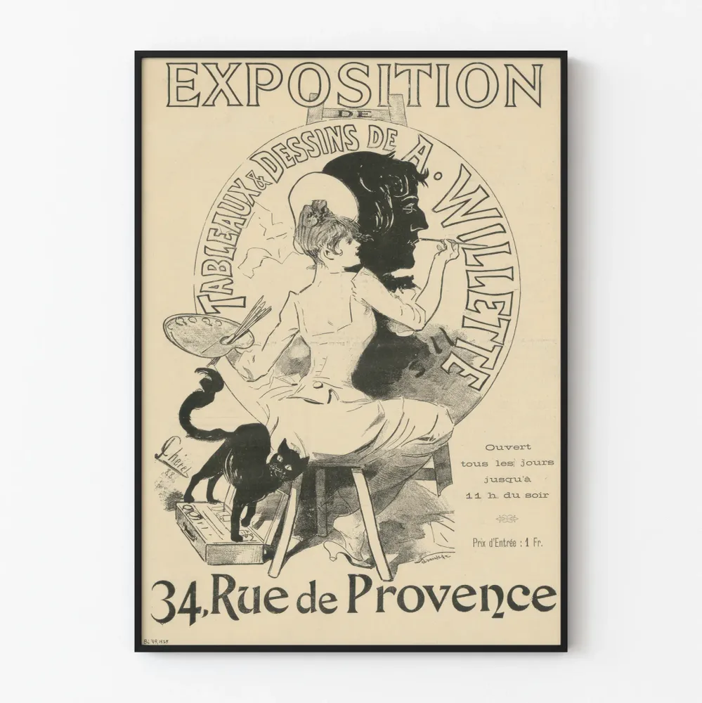 Affiche vintage exposition tableaux et dessins . Willette