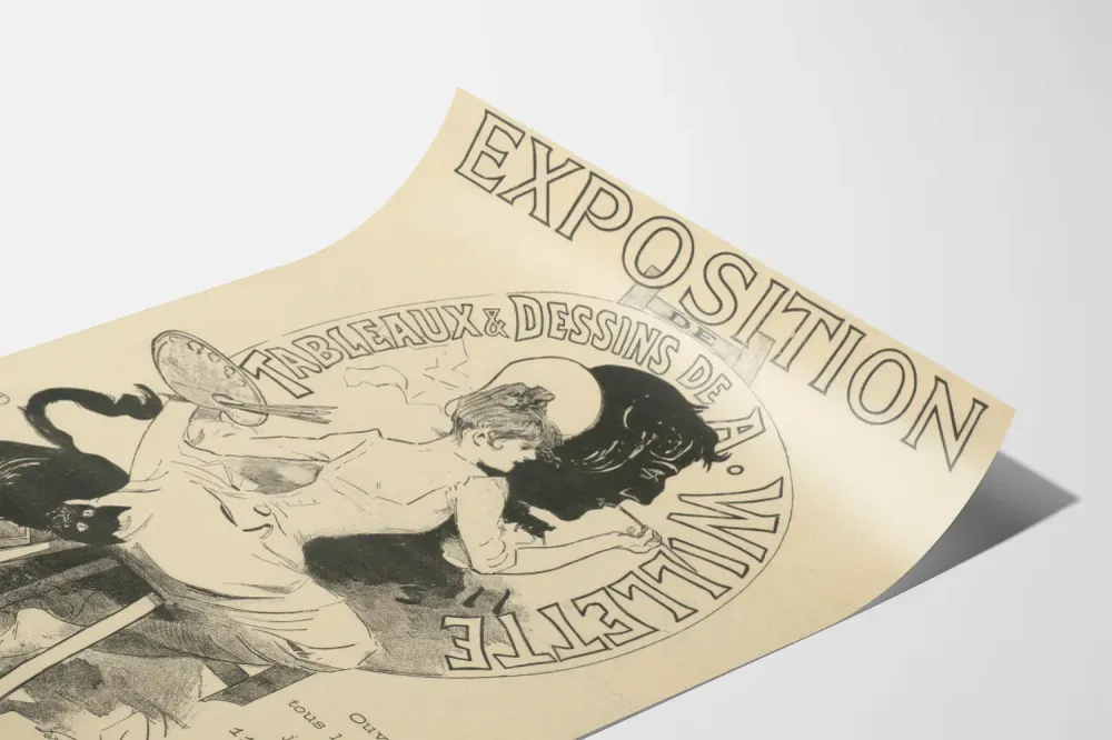 Affiche vintage exposition tableaux et dessins . Willette