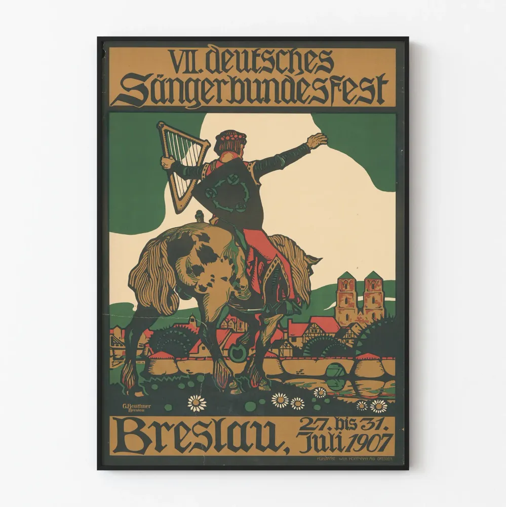Affiche vintage festival de chant allemand 1907 Breslau