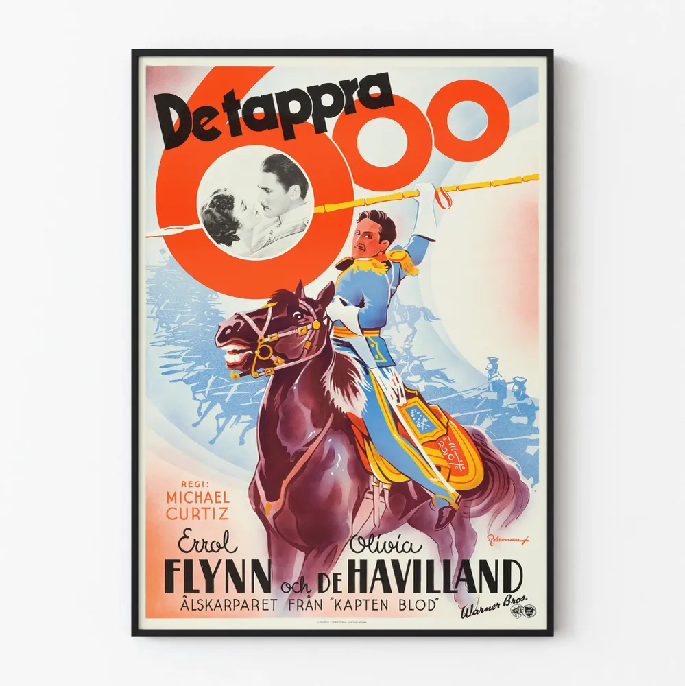 Affiche vintage de film classique avec cavalier et couple romantique