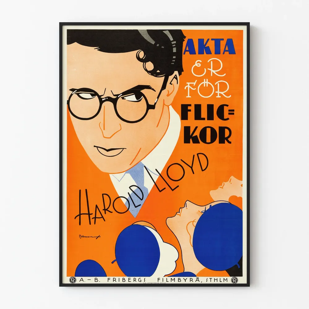 Affiche vintage film Harold Lloyd Style Art déco pour décoration murale